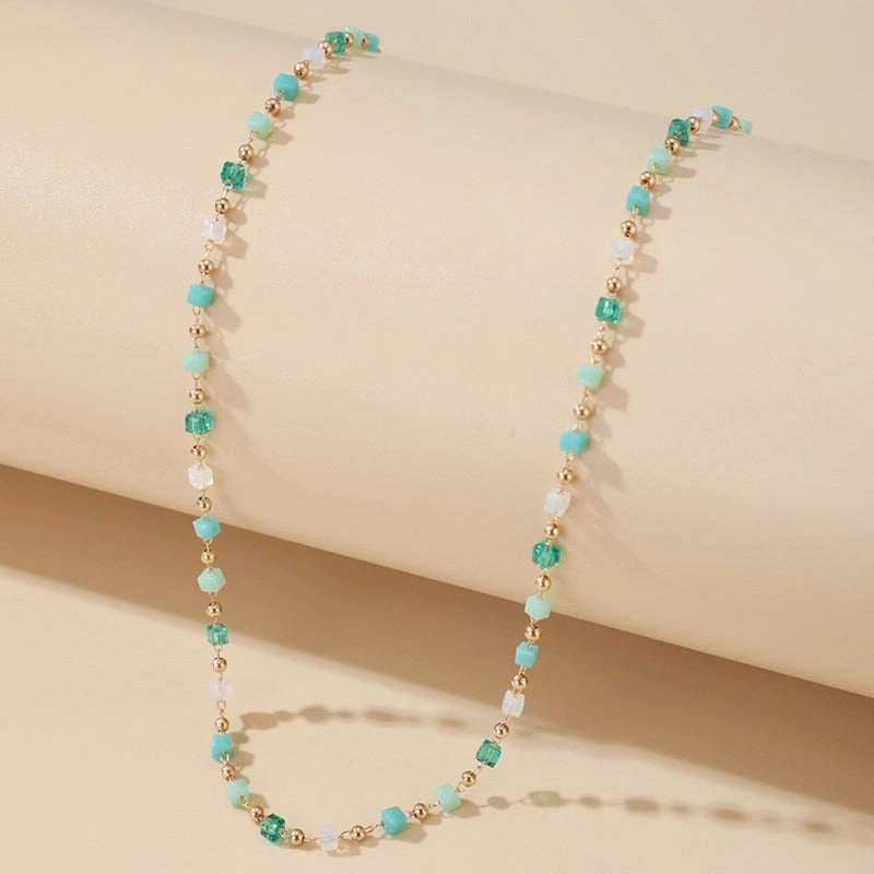 Wholesale Alloy Green Beaded Sugar Cube Ball Necklace