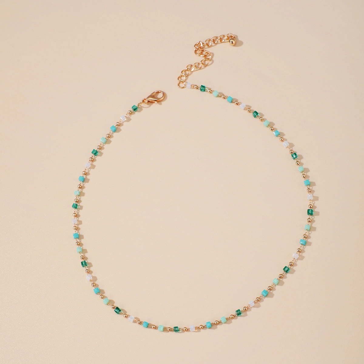 Wholesale Alloy Green Beaded Sugar Cube Ball Necklace