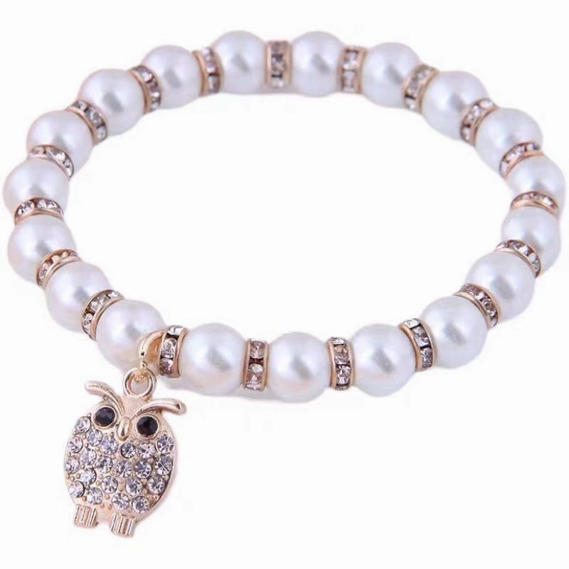 Wholesale Alloy Hand Palm Pendant Diamond Pearl Bracelet