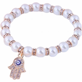 Wholesale Alloy Hand Palm Pendant Diamond Pearl Bracelet