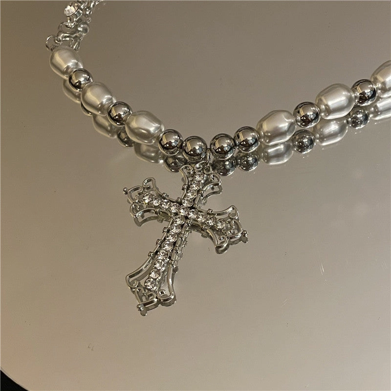 Wholesale Alloy Hollow Diamond Cross Necklace