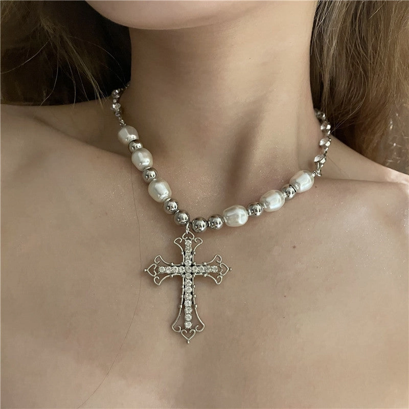 Wholesale Alloy Hollow Diamond Cross Necklace