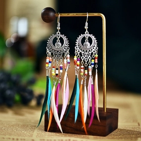 Wholesale Alloy Hollow Long Feather Earrings