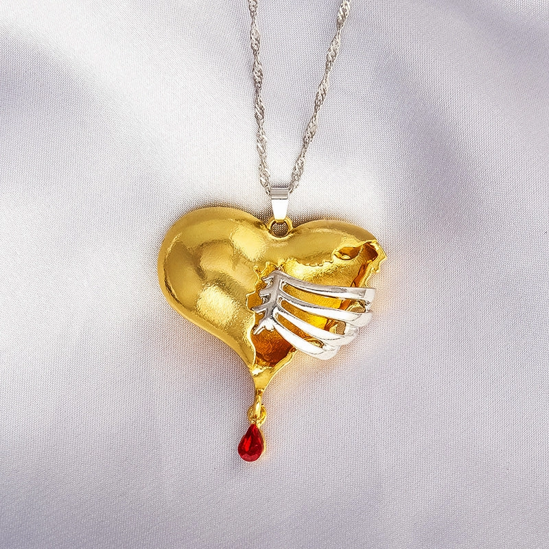 Wholesale Alloy Human Chest Rib Hollow Heart Necklace