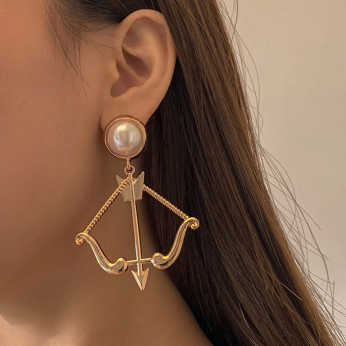 Wholesale Alloy Imitation Pearl Bow and Arrow Geometric Earrings