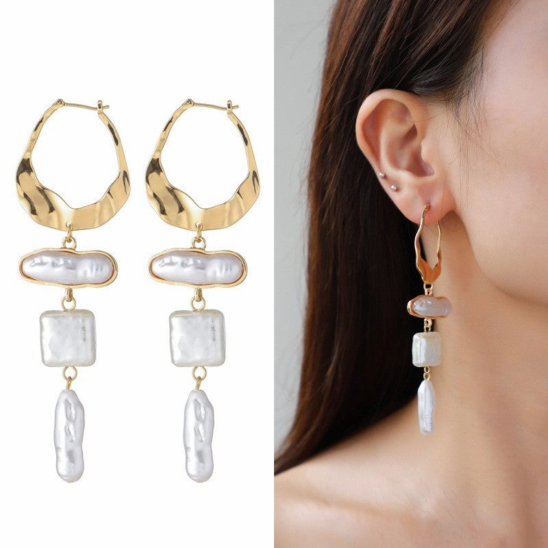 Wholesale Alloy Inlaid Baroque Pearl Earrings