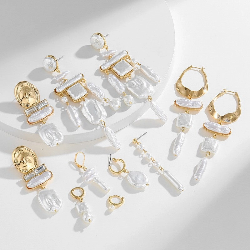 Wholesale Alloy Inlaid Baroque Pearl Earrings