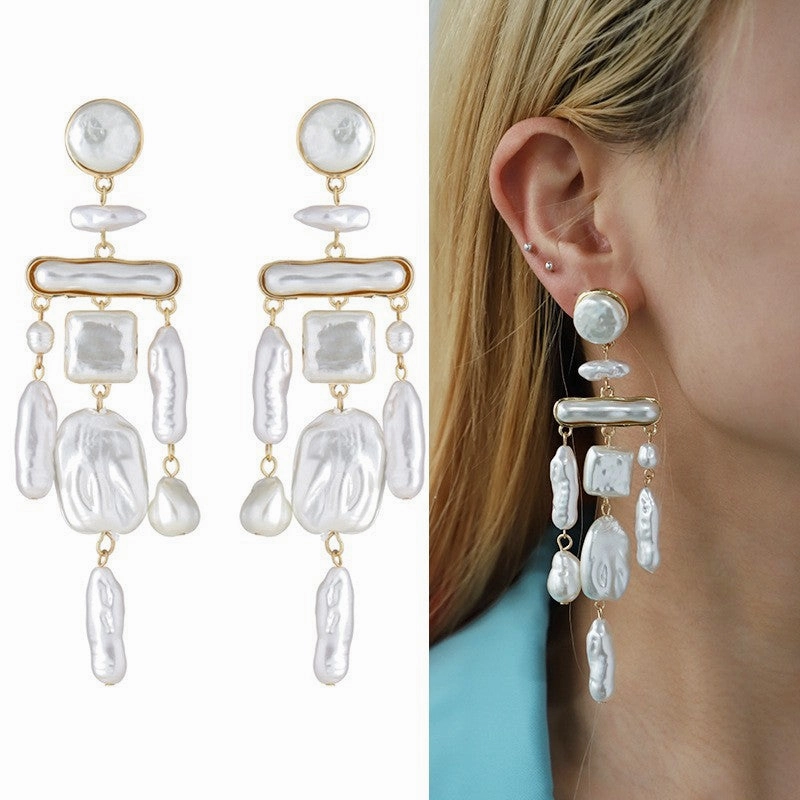 Wholesale Alloy Inlaid Baroque Pearl Earrings
