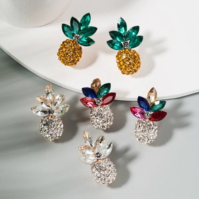 Wholesale Alloy Inlaid Color Rhinestone Pineapple Earrings