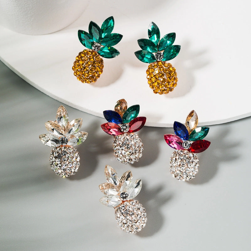 Wholesale Alloy Inlaid Color Rhinestone Pineapple Earrings