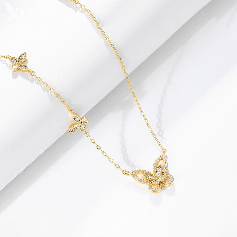 Wholesale Alloy Inlaid Zirconium Butterfly Necklace OLY-NE-XP004