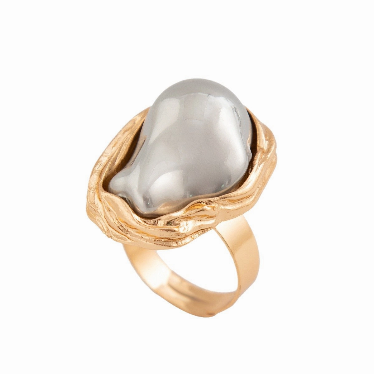 Wholesale Alloy irregular baroque inlaid shaped pearl ring vintage