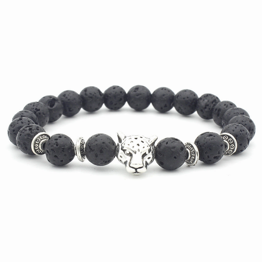 Wholesale Alloy Leopard Head Volcanic Rock Elastic Bracelet