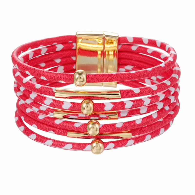 Wholesale Alloy Leopard Magnetic Buckle Leather Copper Tube Bracelet