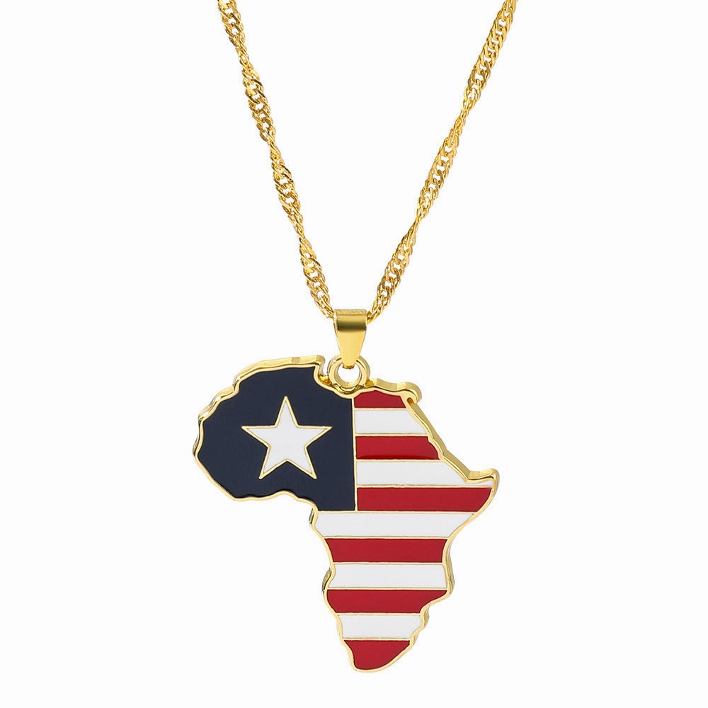 Wholesale Alloy Map Enamel Oil Drip Pendant Necklace