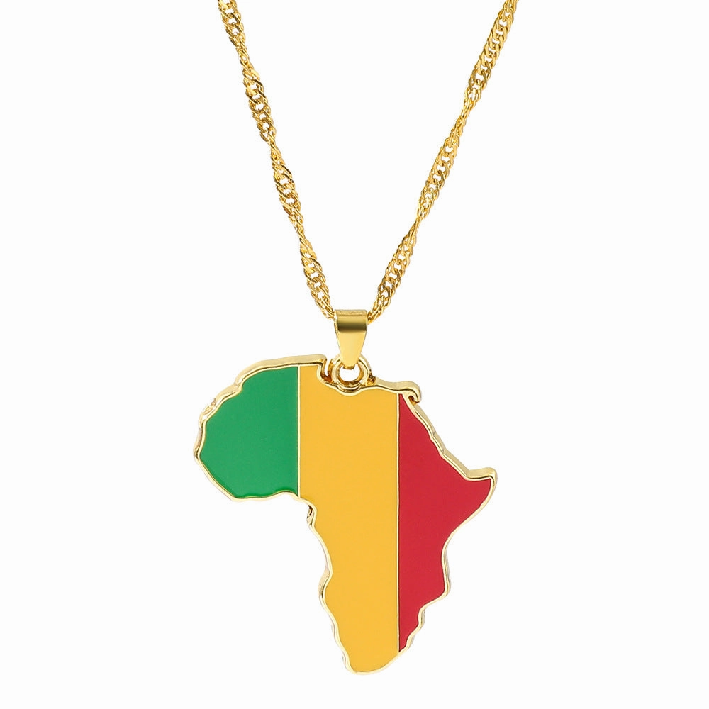 Wholesale Alloy Map Enamel Oil Drip Pendant Necklace