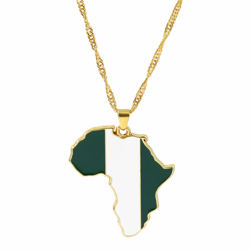 Wholesale Alloy Map Enamel Oil Drip Pendant Necklace