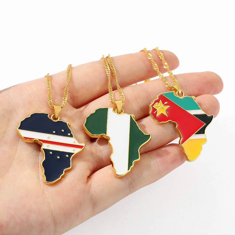 Wholesale Alloy Map Enamel Oil Drip Pendant Necklace