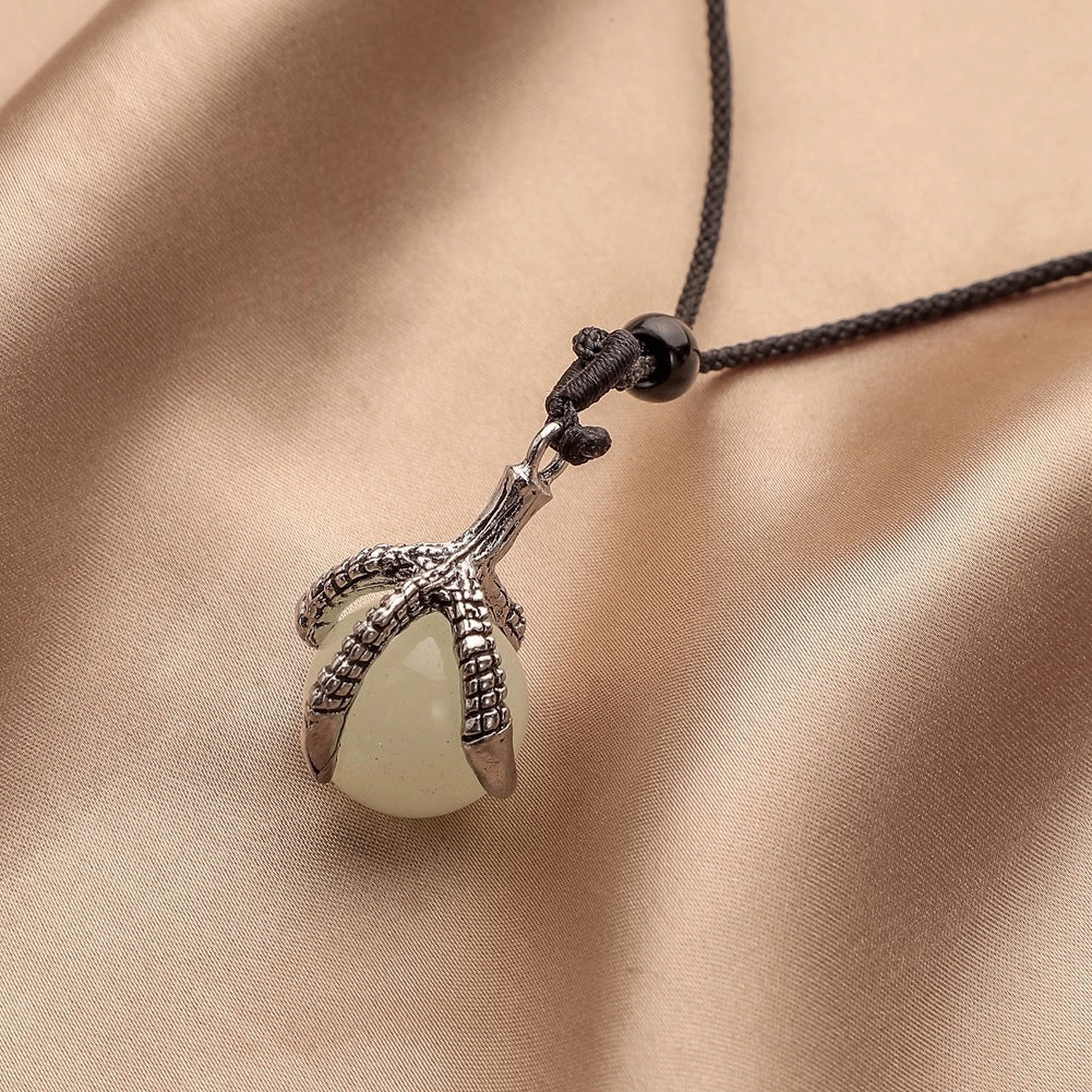 Wholesale Alloy Men's Luminous Glass Bead Eagle Claw Pendant Necklace