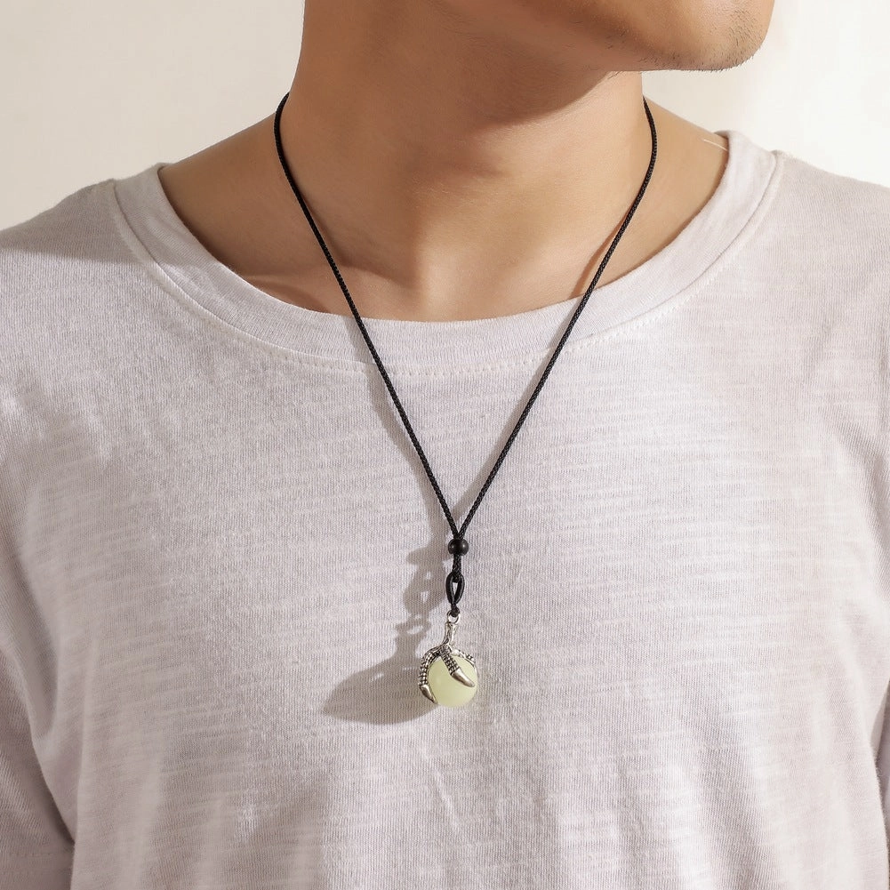 Wholesale Alloy Men's Luminous Glass Bead Eagle Claw Pendant Necklace
