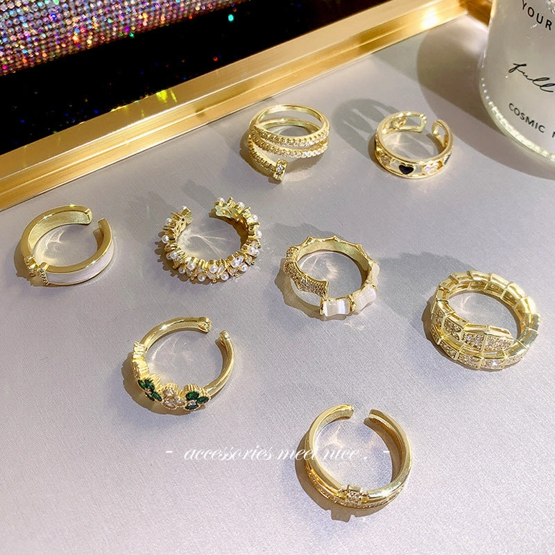 Wholesale Alloy Micro Diamond Pearl Open Ring