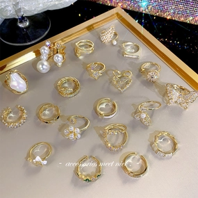 Wholesale Alloy Micro Diamond Pearl Open Ring