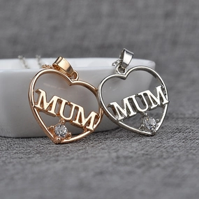 Wholesale Alloy Mother's Day Gift MuM Hollow Diamond Heart Necklace