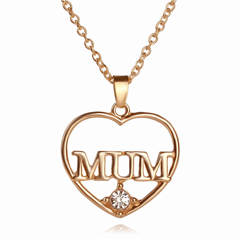 Wholesale Alloy Mother's Day Gift MuM Hollow Diamond Heart Necklace