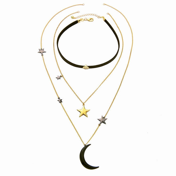 Wholesale Alloy Multilayer Star Moon Necklace