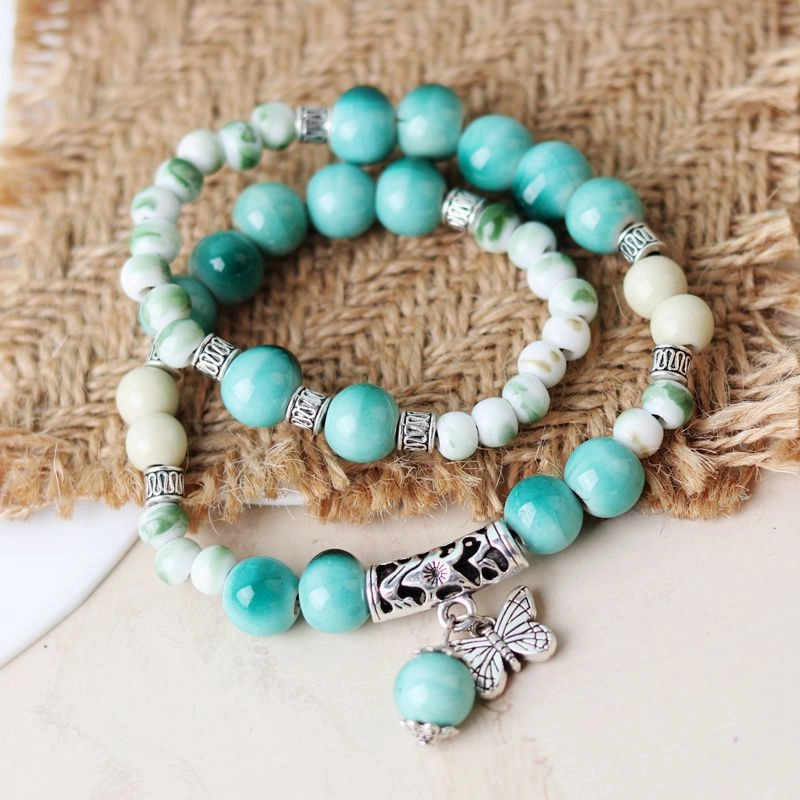 Wholesale Alloy New Chinese Style Double Ring Ceramic Bracelet