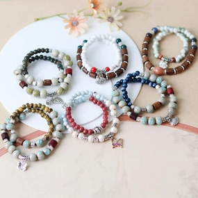 Wholesale Alloy New Chinese Style Double Ring Ceramic Bracelet