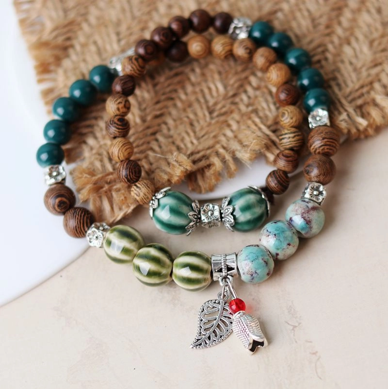 Wholesale Alloy New Chinese Style Double Ring Ceramic Bracelet
