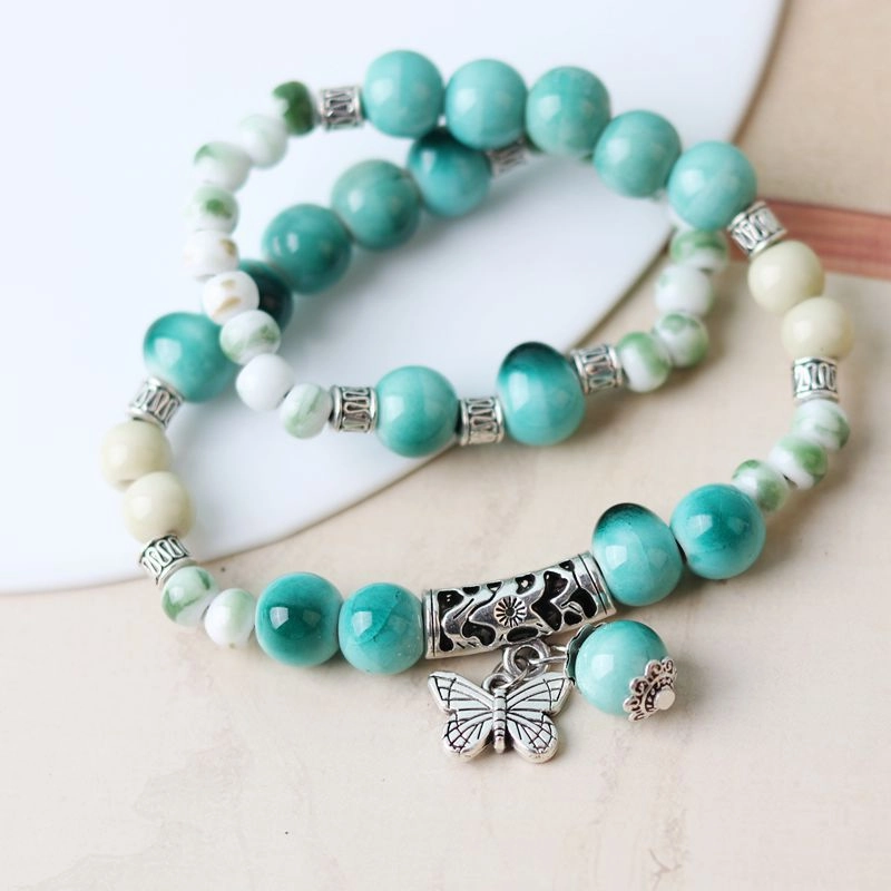 Wholesale Alloy New Chinese Style Double Ring Ceramic Bracelet