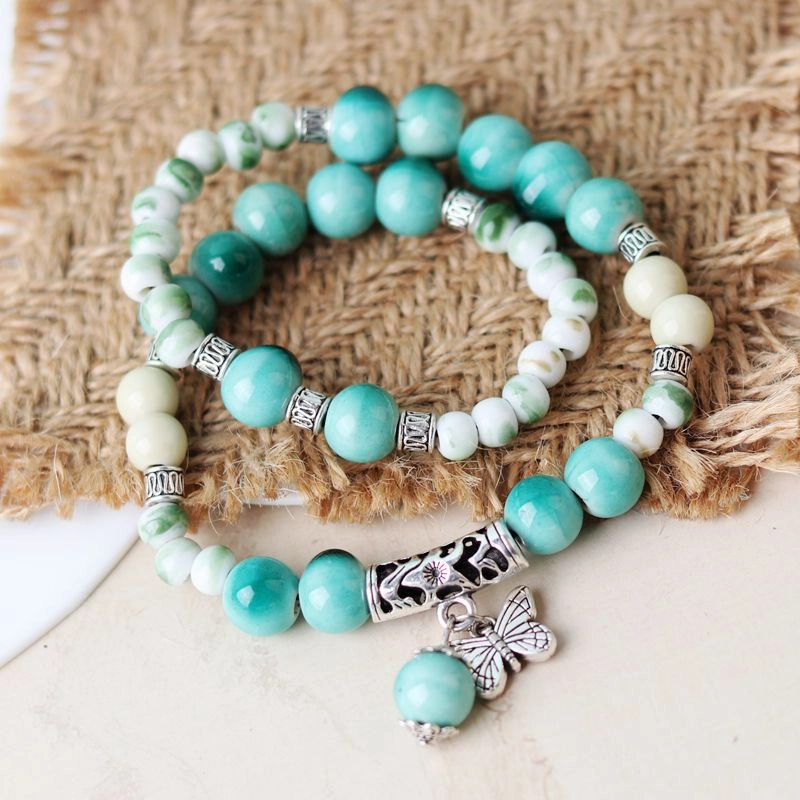 Wholesale Alloy New Chinese Style Double Ring Ceramic Bracelet
