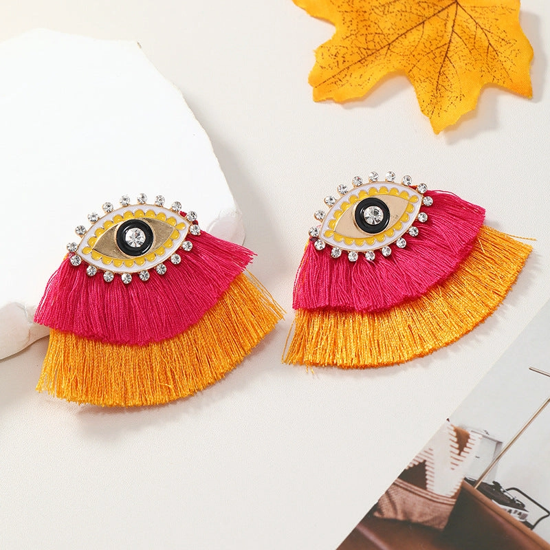 Wholesale Alloy Oil Drop Diamond Bohemian Devil Eye Earrings
