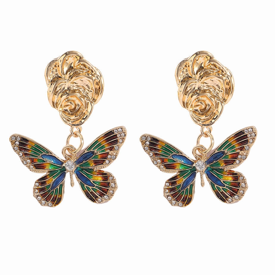 Wholesale Alloy Oil Drop Diamond Color Matching Butterfly Earrings