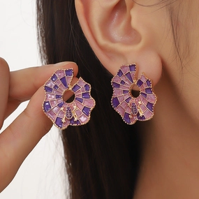 Wholesale Alloy Oil Drop Plaid Leaf Stud Earrings