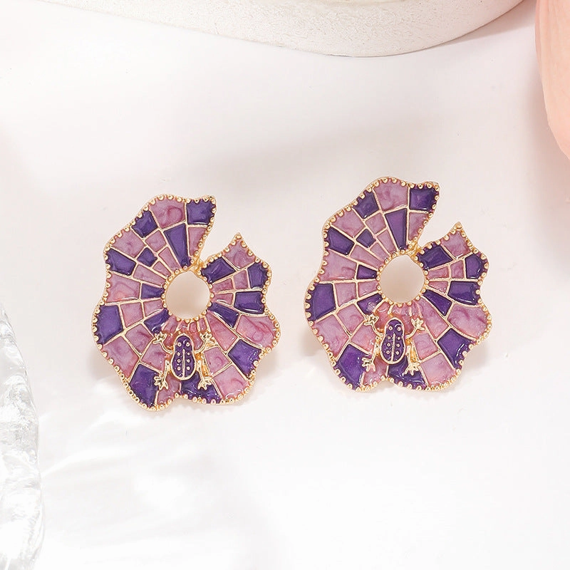 Wholesale Alloy Oil Drop Plaid Leaf Stud Earrings