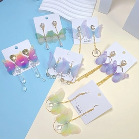 Wholesale Alloy Organza Butterfly Crystal Long Earrings