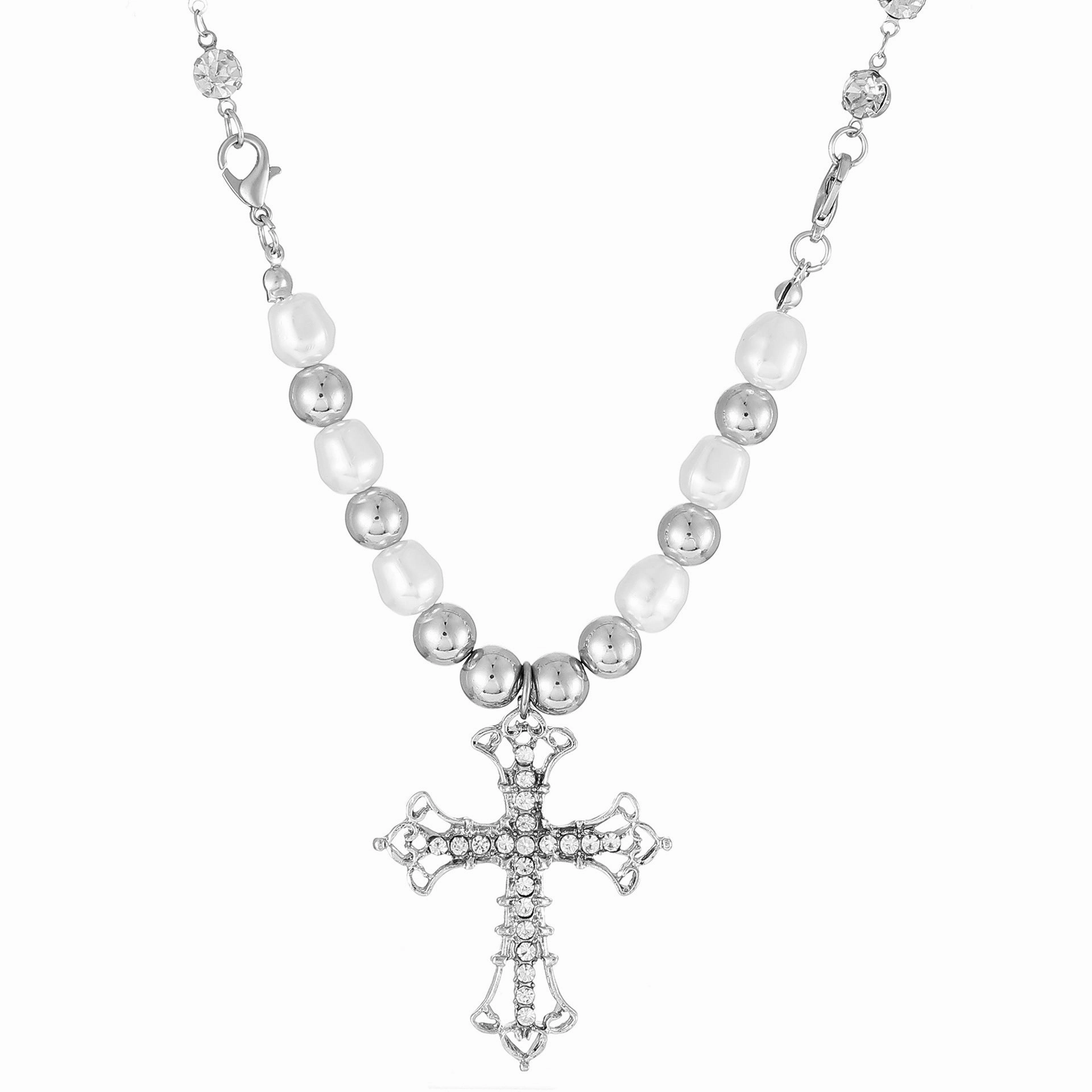 Wholesale Alloy Pearl Cross Pendant Necklace