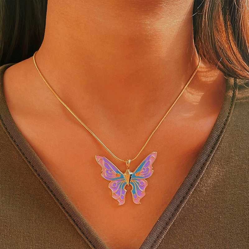 Wholesale Alloy Pearl Drop Oil Butterfly Necklace