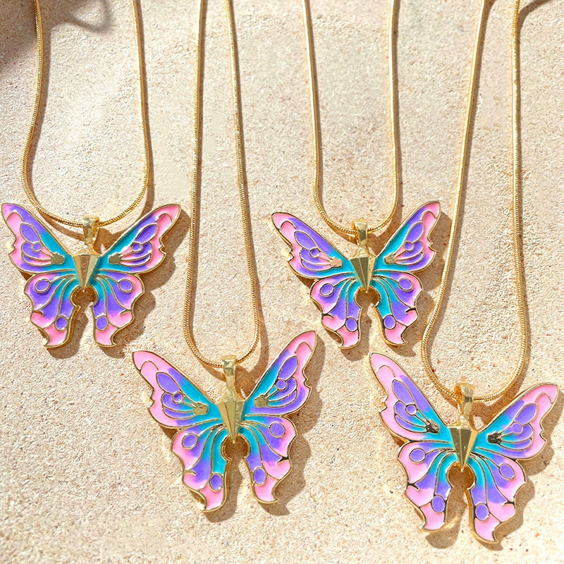 Wholesale Alloy Pearl Drop Oil Butterfly Necklace