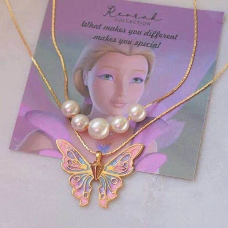 Wholesale Alloy Pearl Drop Oil Butterfly Necklace
