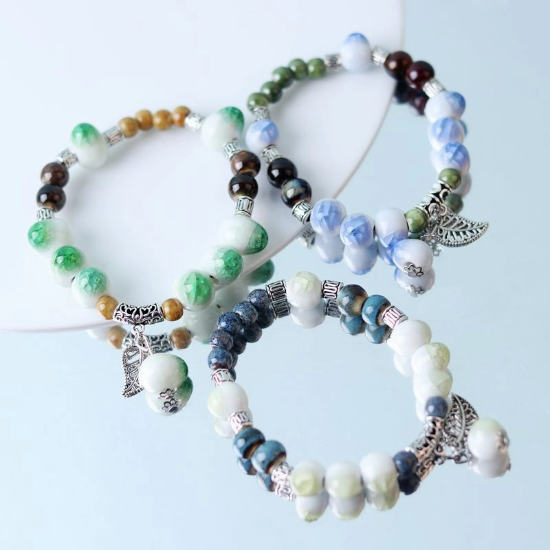 Wholesale Alloy Pendant Single Circle Ceramic Beading Bracelet