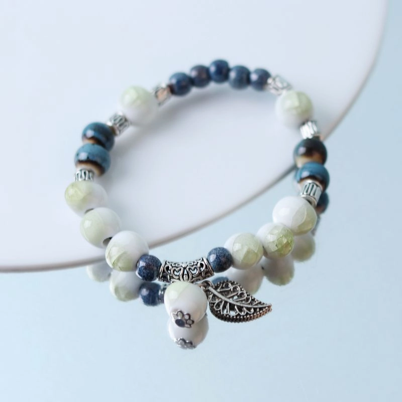 Wholesale Alloy Pendant Single Circle Ceramic Beading Bracelet