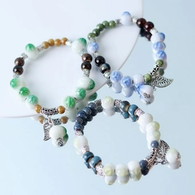 Wholesale Alloy Pendant Single Circle Ceramic Beading Bracelet