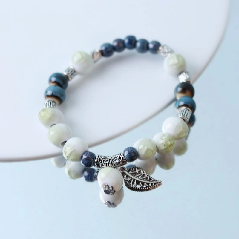 Wholesale Alloy Pendant Single Circle Ceramic Beading Bracelet