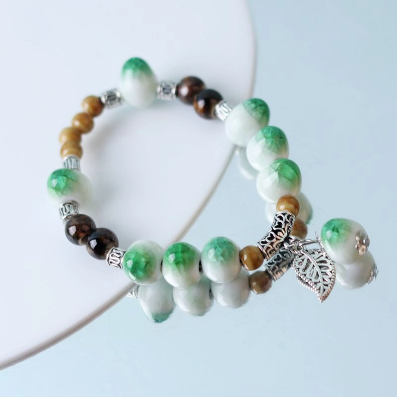 Wholesale Alloy Pendant Single Circle Ceramic Beading Bracelet