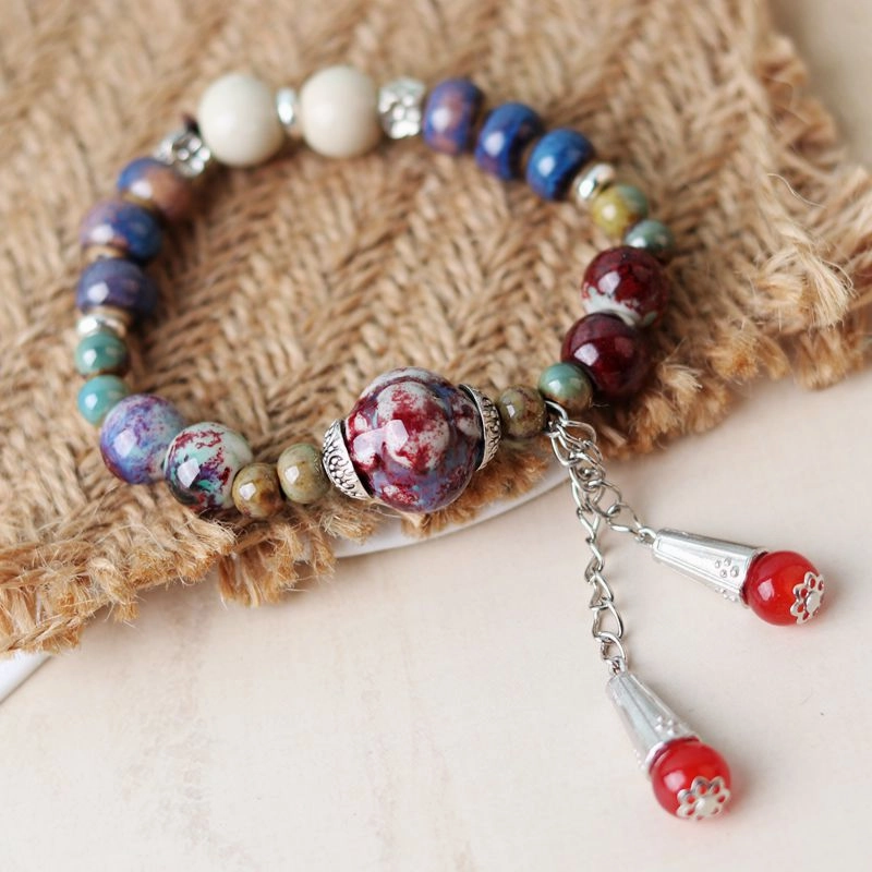 Wholesale Alloy Pendant Single Circle Ceramic Beading Bracelet