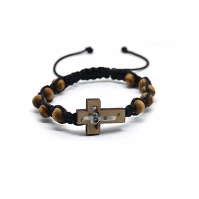Wholesale Alloy pine wood beads braided Chinese knot adjustable cross bracelet